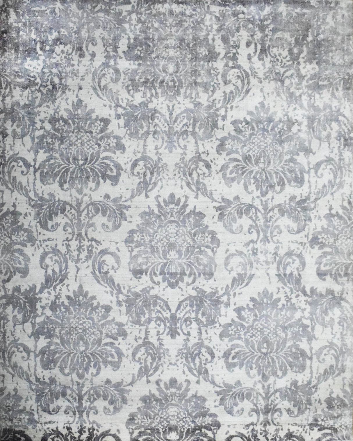 Floral 8x10 Handmade Art Silk Area Rug, Made with screen printing technique