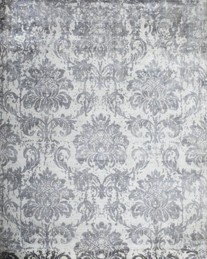 Floral 8x10 Handmade Art Silk Area Rug, Made with screen printing technique