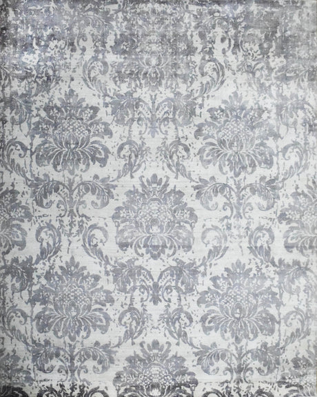 Floral 8x10 Handmade Art Silk Area Rug, Made with screen printing technique