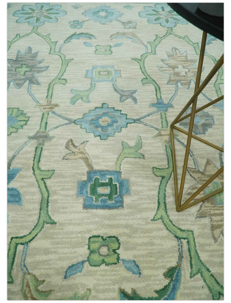 Floral Beige, Gray, Blue and Green Oriental Oushak Hand Tufted 8x10 wool Area rug