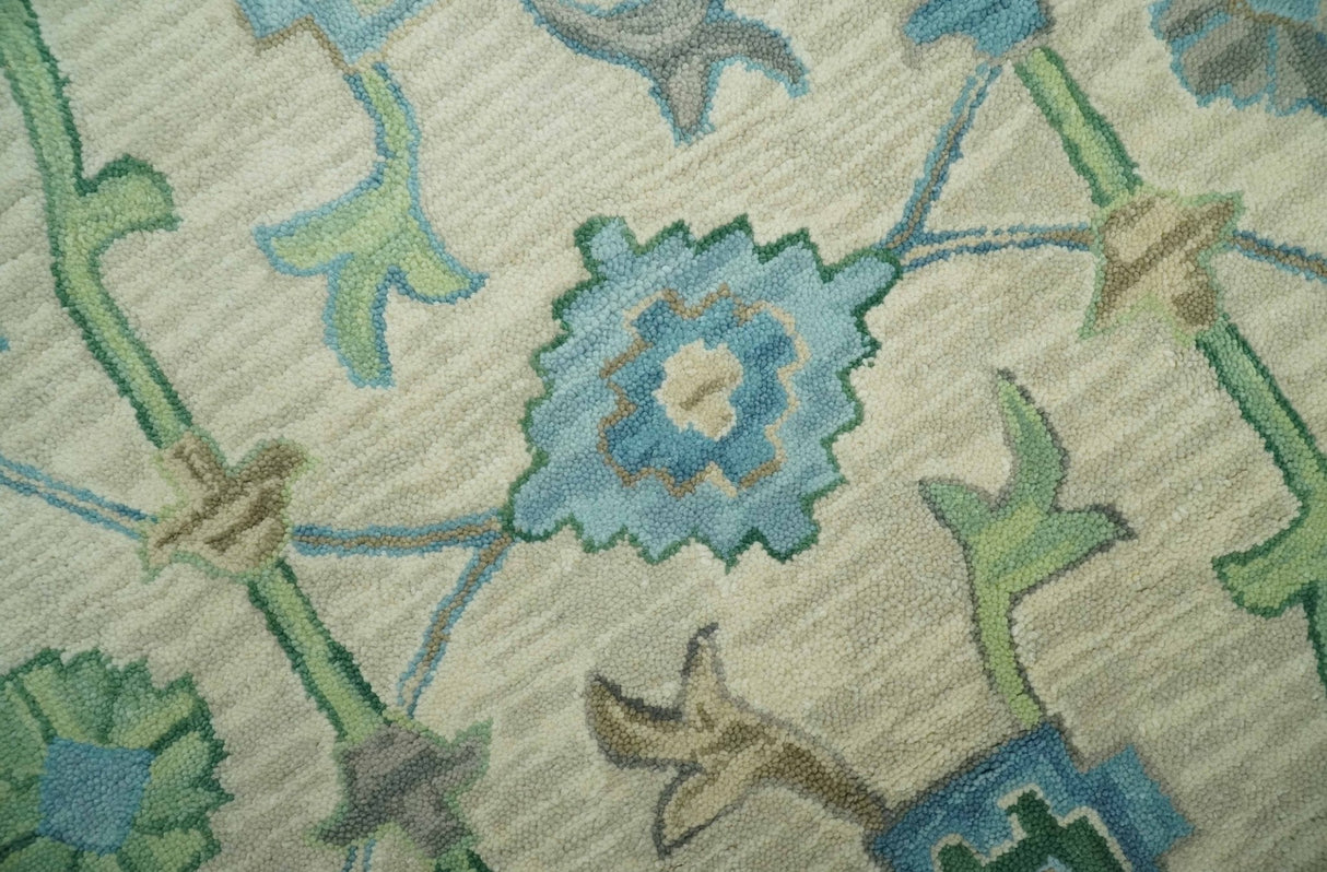 Floral Beige, Gray, Blue and Green Oriental Oushak Hand Tufted 8x10 wool Area rug