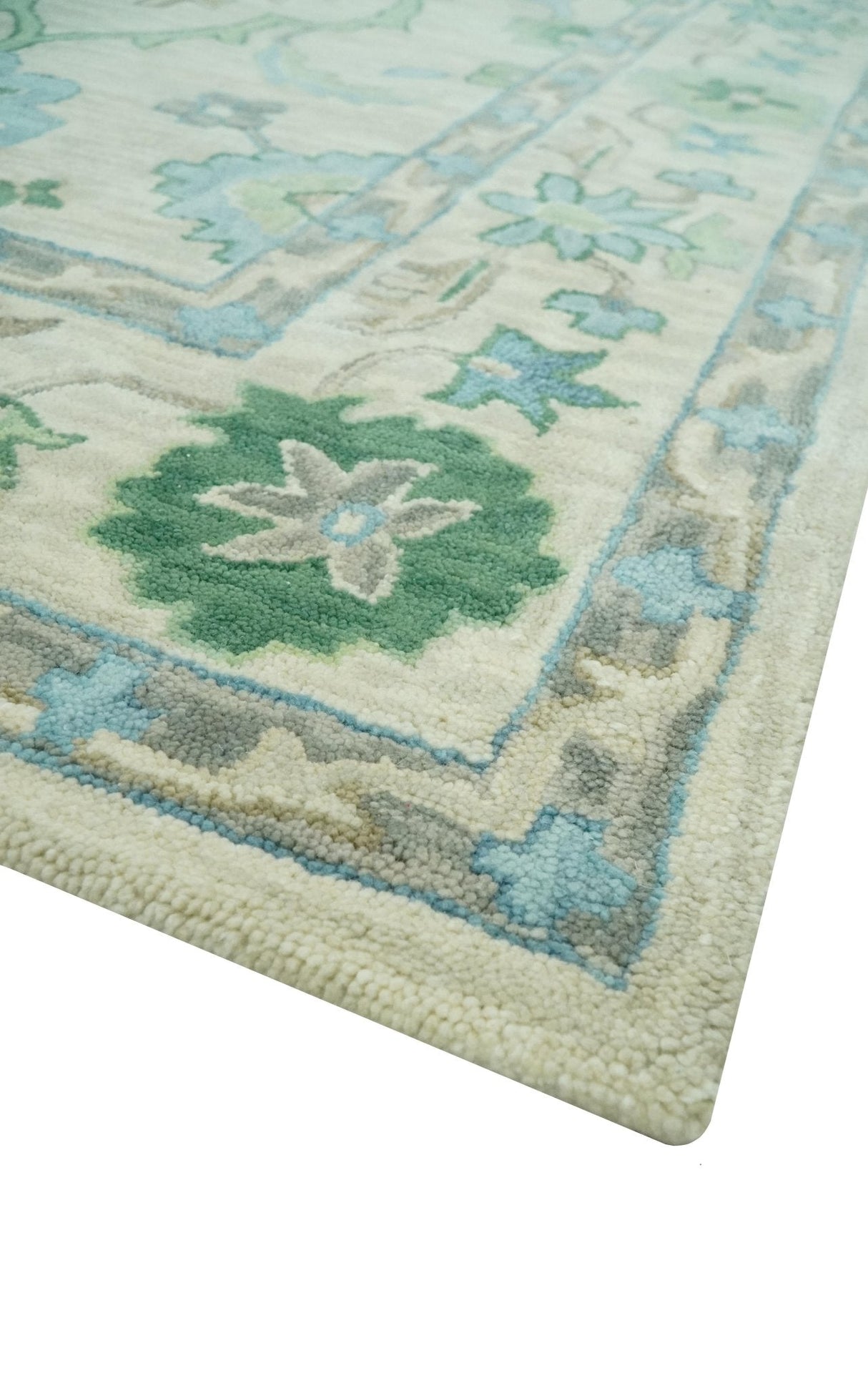 Floral Beige, Gray, Blue and Green Oriental Oushak Hand Tufted 8x10 wool Area rug