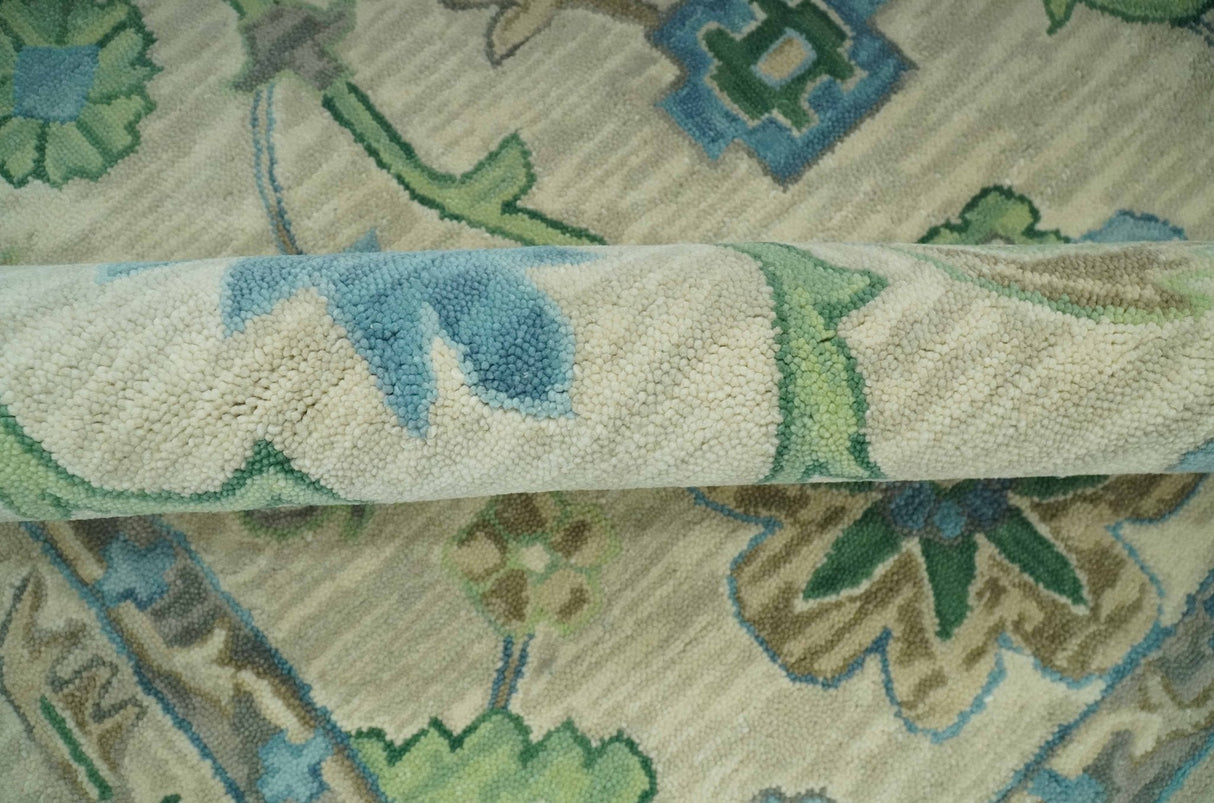 Floral Beige, Gray, Blue and Green Oriental Oushak Hand Tufted 8x10 wool Area rug