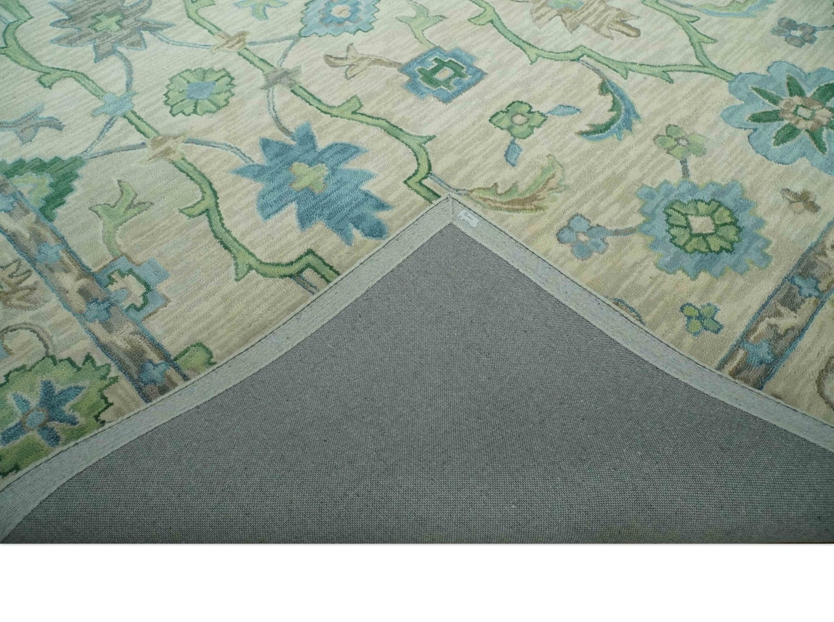Floral Beige, Gray, Blue and Green Oriental Oushak Hand Tufted 8x10 wool Area rug