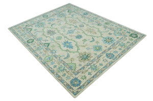Floral Beige, Gray, Blue and Green Oriental Oushak Hand Tufted 8x10 wool Area rug