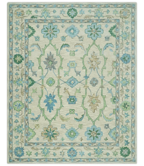 Floral Beige, Gray, Blue and Green Oriental Oushak Hand Tufted 8x10 wool Area rug