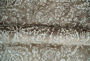 Floral Brown and Ivory Traditional Ikat Large Design 5.6x8 Hand loom Viscose Area Rug