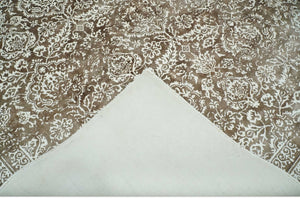 Floral Brown and Ivory Traditional Ikat Large Design 5.6x8 Hand loom Viscose Area Rug