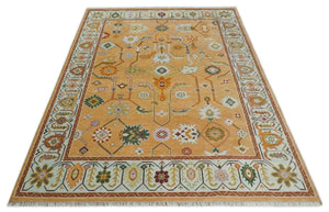 Floral Dark Peach and Ivory Hand knotted 8x10 and 9x12 wool Area Rug