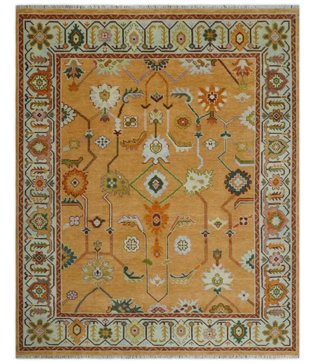 Floral Dark Peach and Ivory Hand knotted 8x10 and 9x12 wool Area Rug