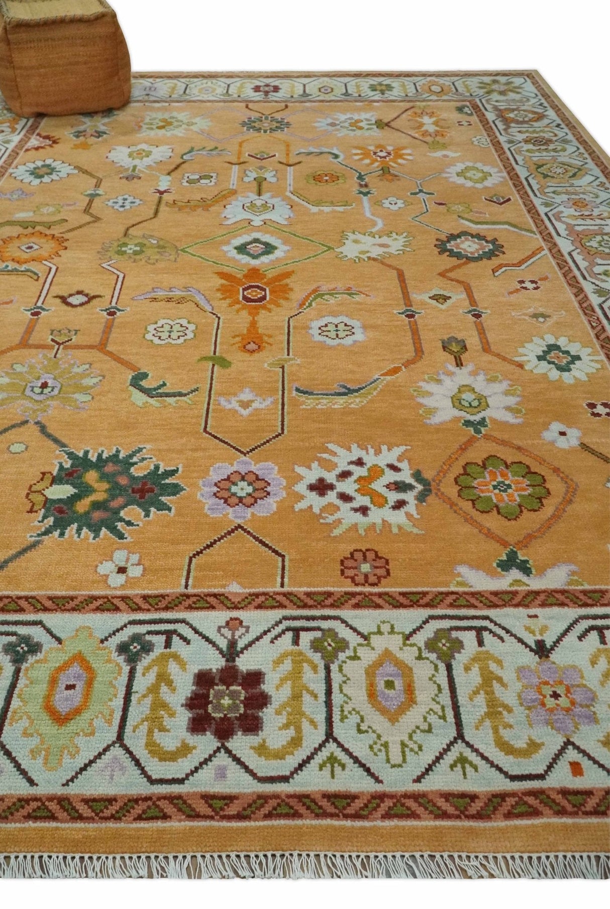 Floral Dark Peach and Ivory Hand knotted 8x10 and 9x12 wool Area Rug