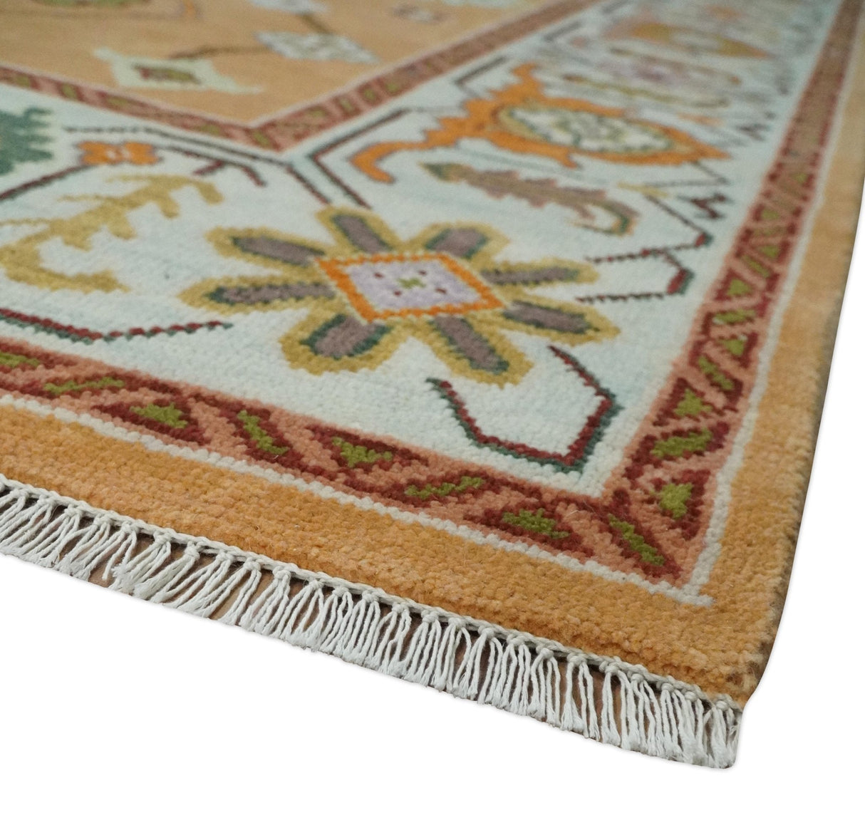 Floral Dark Peach and Ivory Hand knotted 8x10 and 9x12 wool Area Rug