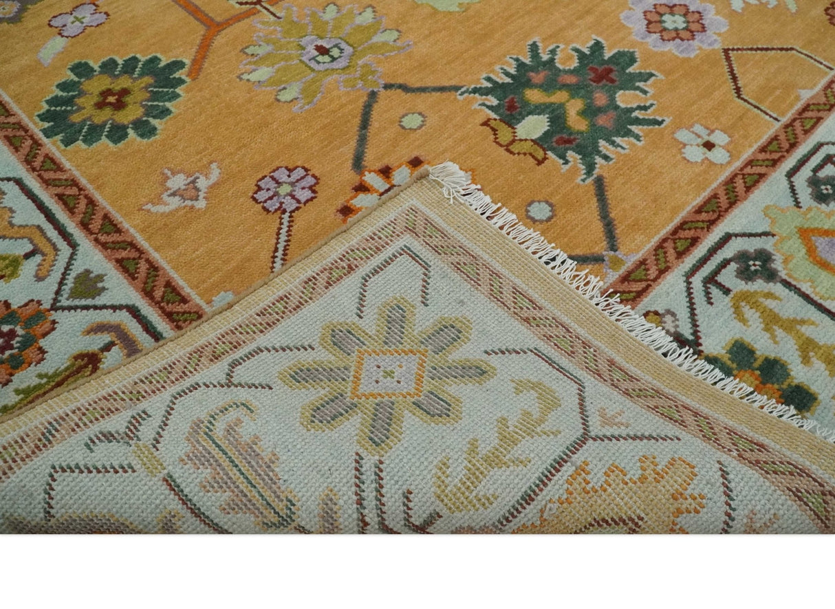 Floral Dark Peach and Ivory Hand knotted 8x10 and 9x12 wool Area Rug