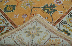 Floral Dark Peach and Ivory Hand knotted 8x10 and 9x12 wool Area Rug