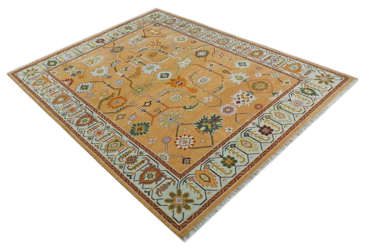 Floral Dark Peach and Ivory Hand knotted 8x10 and 9x12 wool Area Rug