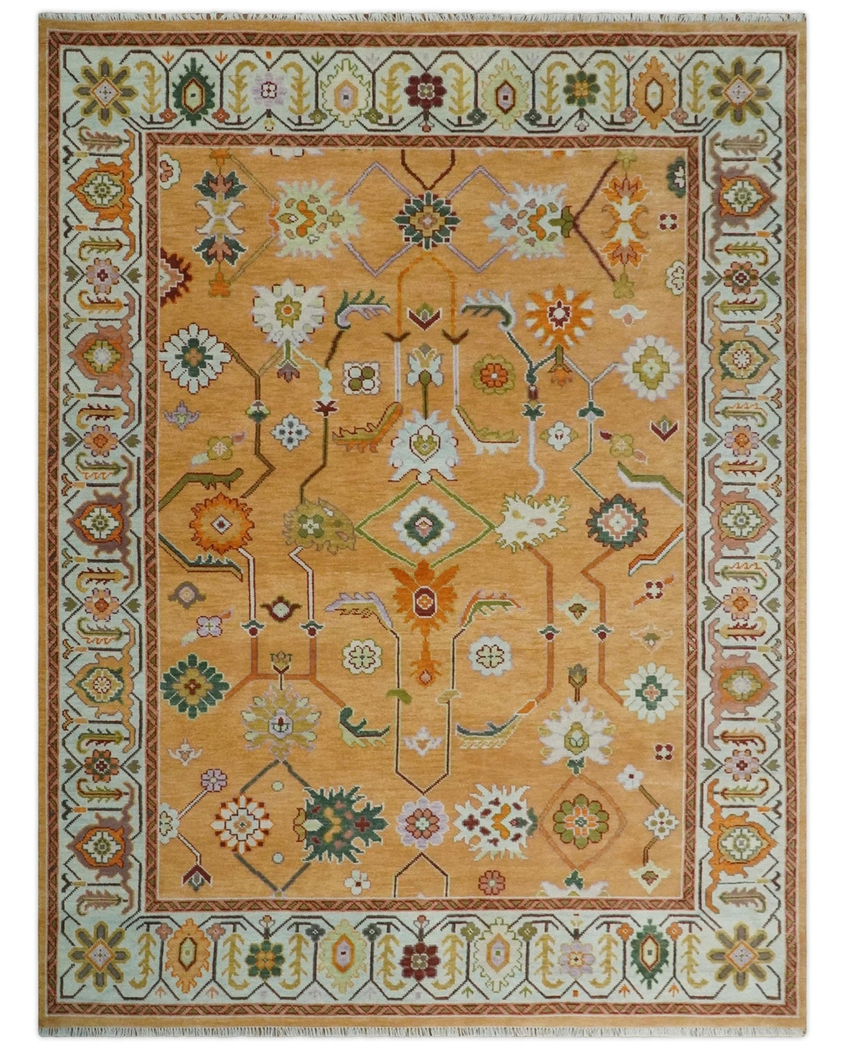 Floral Dark Peach and Ivory Hand knotted 8x10 and 9x12 wool Area Rug