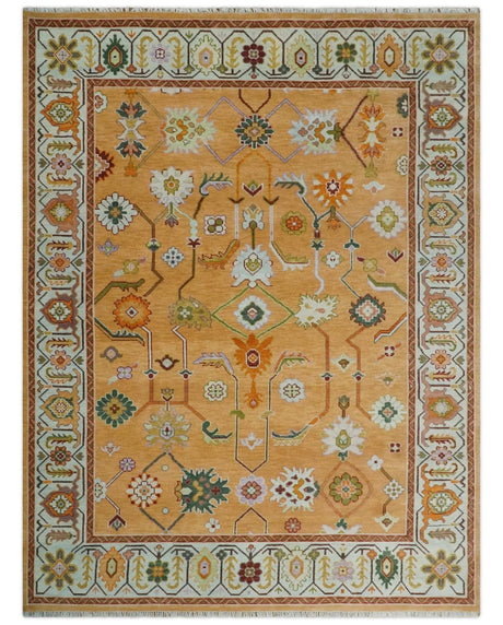 Floral Dark Peach and Ivory Hand knotted 8x10 and 9x12 wool Area Rug