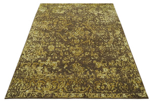 Floral Premium look Gold and Brown Hand Knotted 6x9 wool and art silk Area Rug