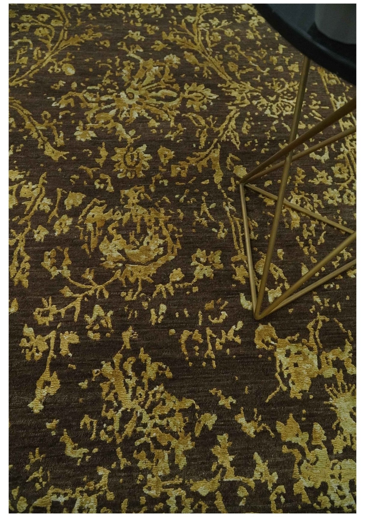 Floral Premium look Gold and Brown Hand Knotted 6x9 wool and art silk Area Rug