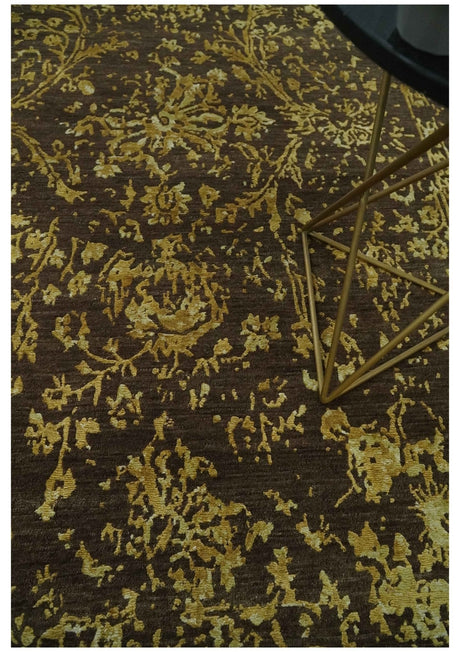 Floral Premium look Gold and Brown Hand Knotted 6x9 wool and art silk Area Rug