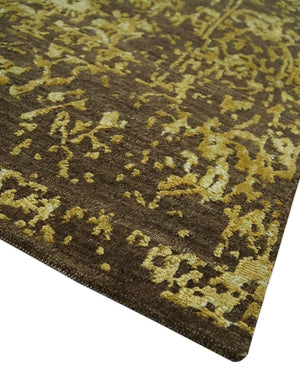 Floral Premium look Gold and Brown Hand Knotted 6x9 wool and art silk Area Rug