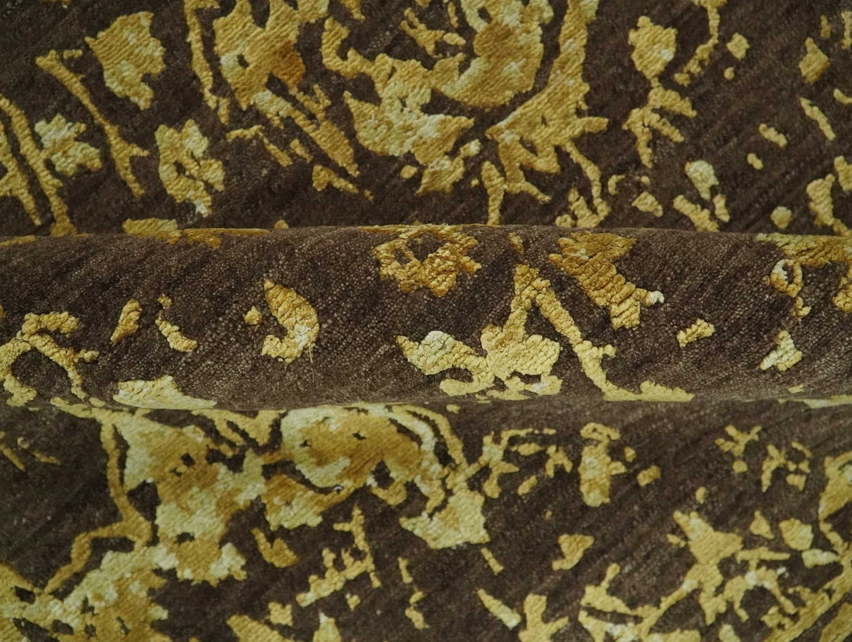 Floral Premium look Gold and Brown Hand Knotted 6x9 wool and art silk Area Rug