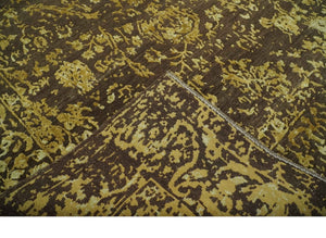 Floral Premium look Gold and Brown Hand Knotted 6x9 wool and art silk Area Rug