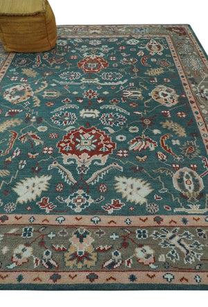 Floral Teal, Camel and Brown Hand Knotted Oriental Oushak Multi Size wool Area Rug