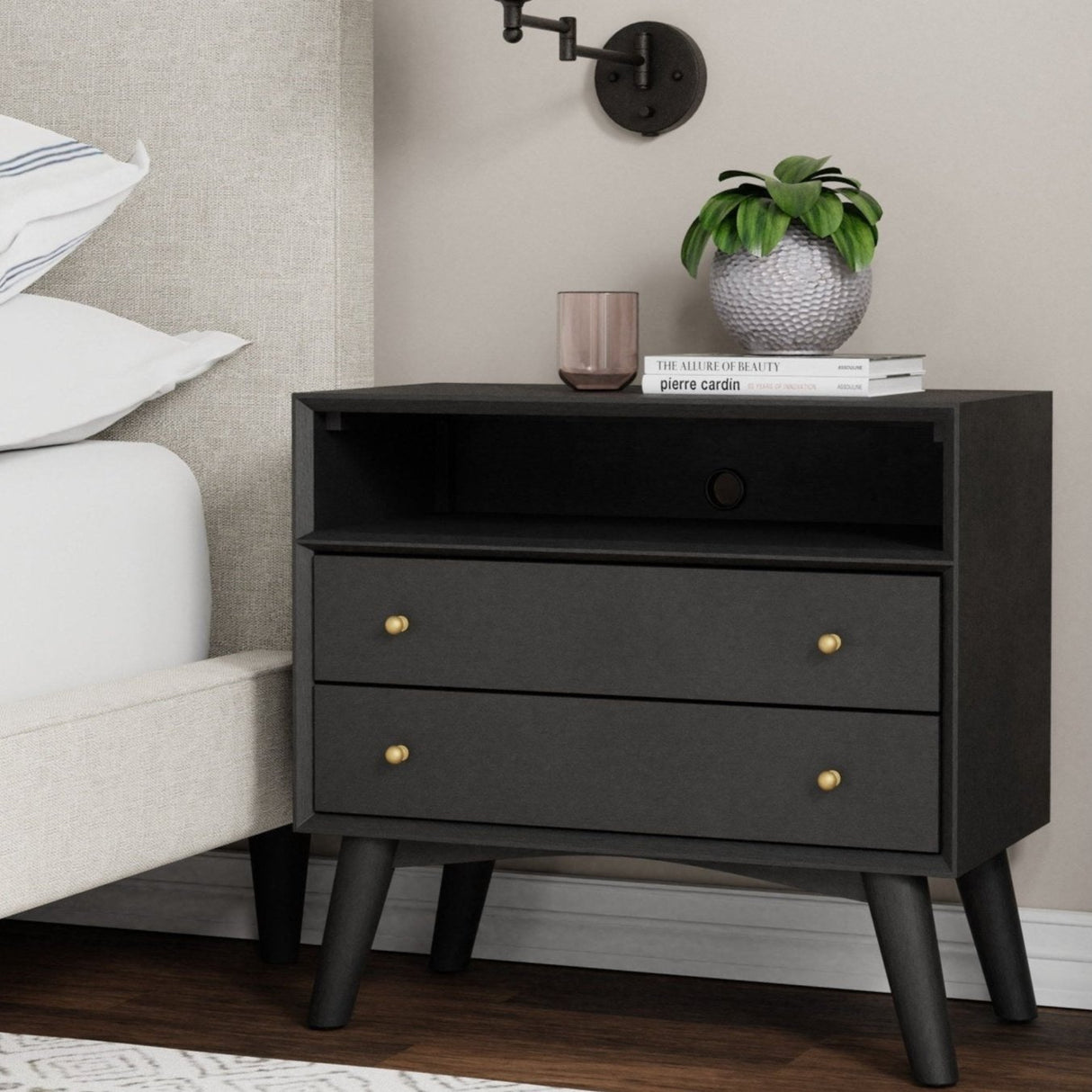 Flynn Large Nightstand, Black