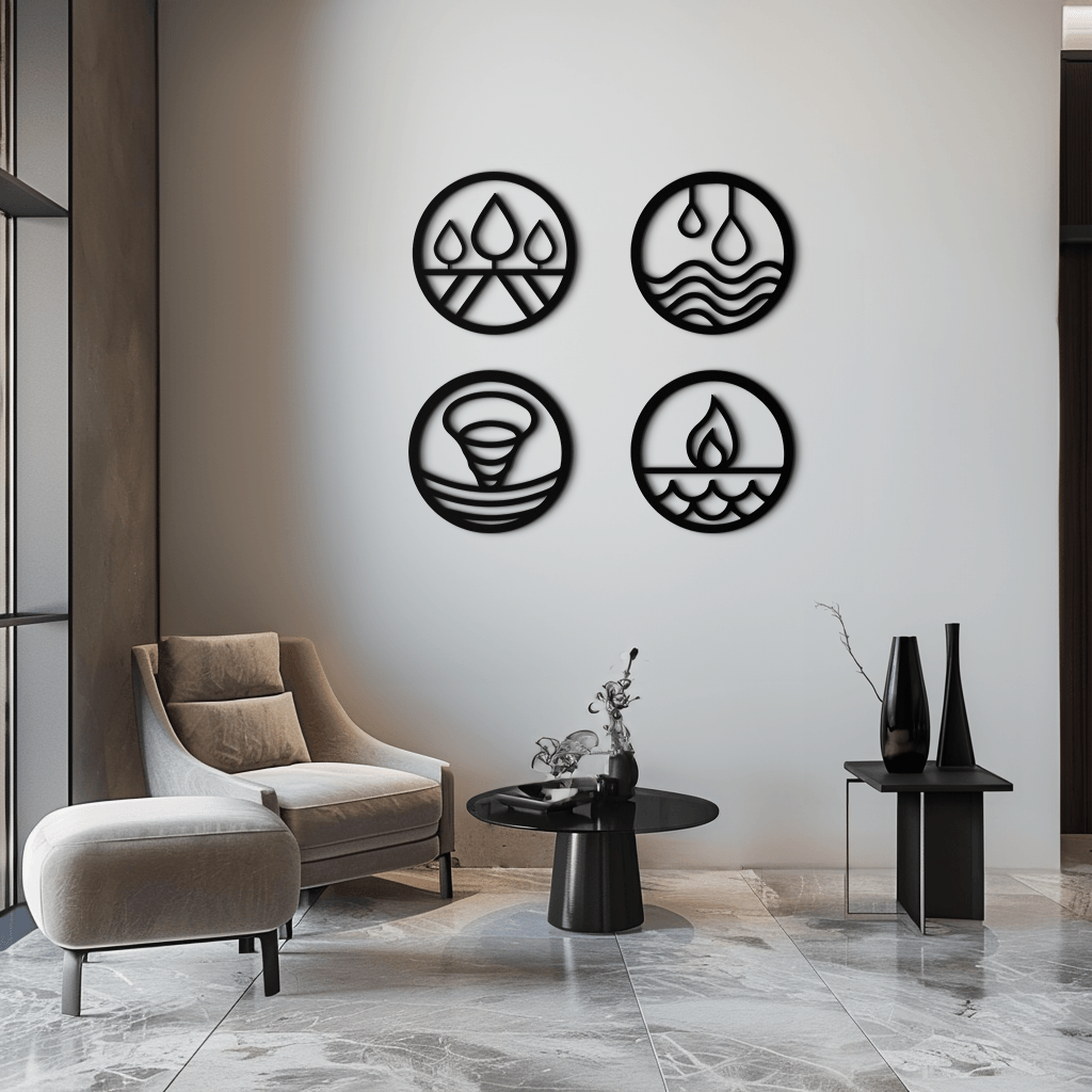 Four Elements Metal Wall Art - Steel Wall Decor for Home and Office - KAF010