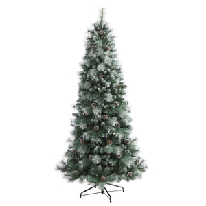 Frosted Tip British Columbia Mountain Pine Artificial Christmas Tree with 400 Clear Lights, Pine Cones and 882 Bendable Branches