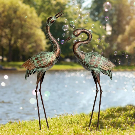 Garden Cranes Statue Set