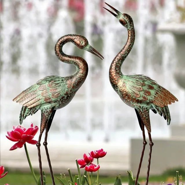 Garden Cranes Statue Set