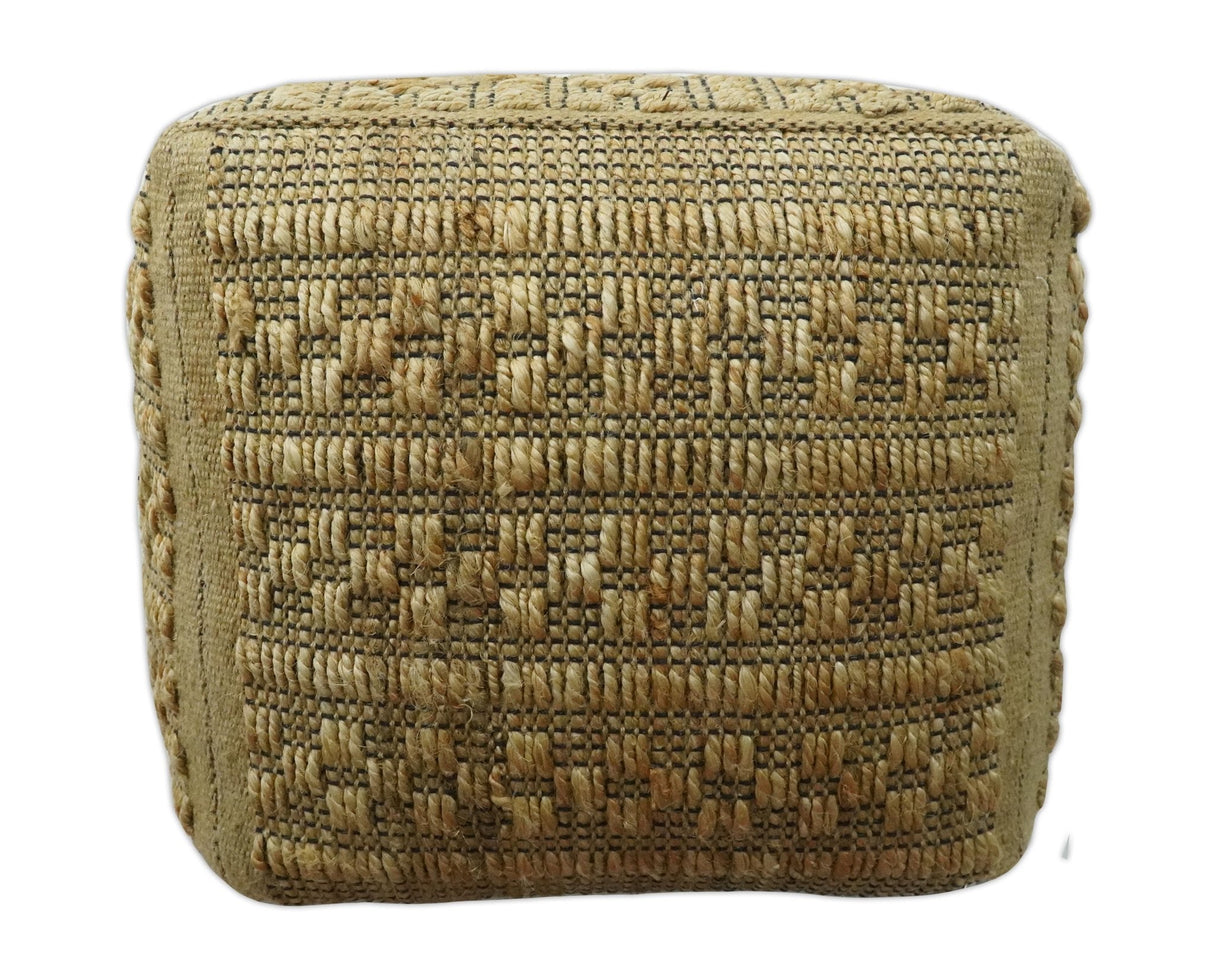 Geometrical Hand Woven Natural Brown and Black Textured jute Pouf