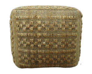 Geometrical Hand Woven Natural Brown and Black Textured jute Pouf