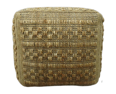 Geometrical Hand Woven Natural Brown and Black Textured jute Pouf
