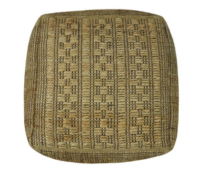Geometrical Hand Woven Natural Brown and Black Textured jute Pouf