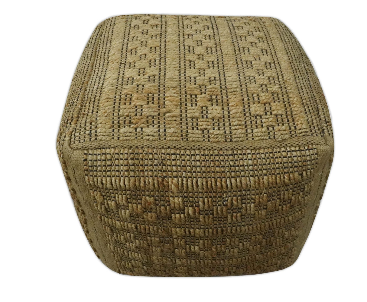 Geometrical Hand Woven Natural Brown and Black Textured jute Pouf