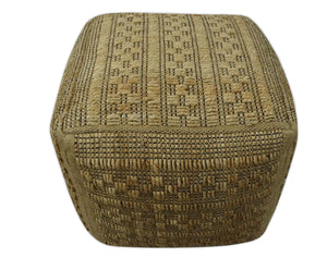 Geometrical Hand Woven Natural Brown and Black Textured jute Pouf