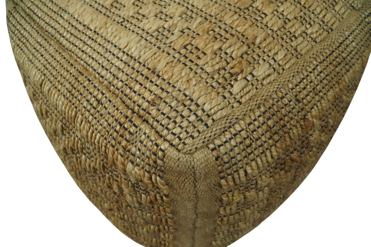 Geometrical Hand Woven Natural Brown and Black Textured jute Pouf
