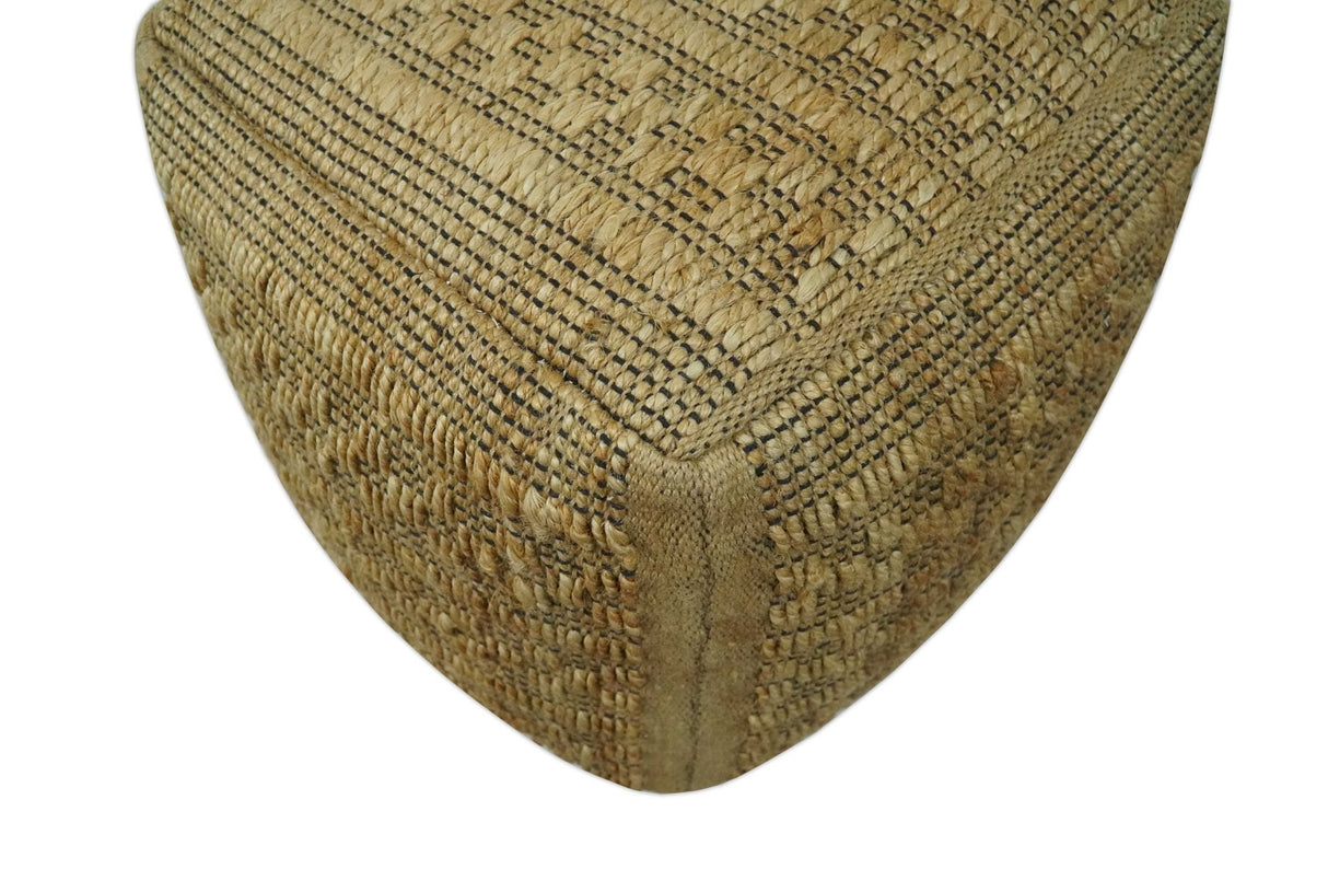 Geometrical Hand Woven Natural Brown and Black Textured jute Pouf