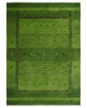 Geometrical Stripes Design Green Hand loom Multi Size wool Area Rug