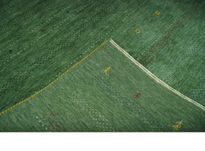 Geometrical Stripes Design Green, Ivory and Charcoal Hand loom 4.6x6.6 wool Area Rug