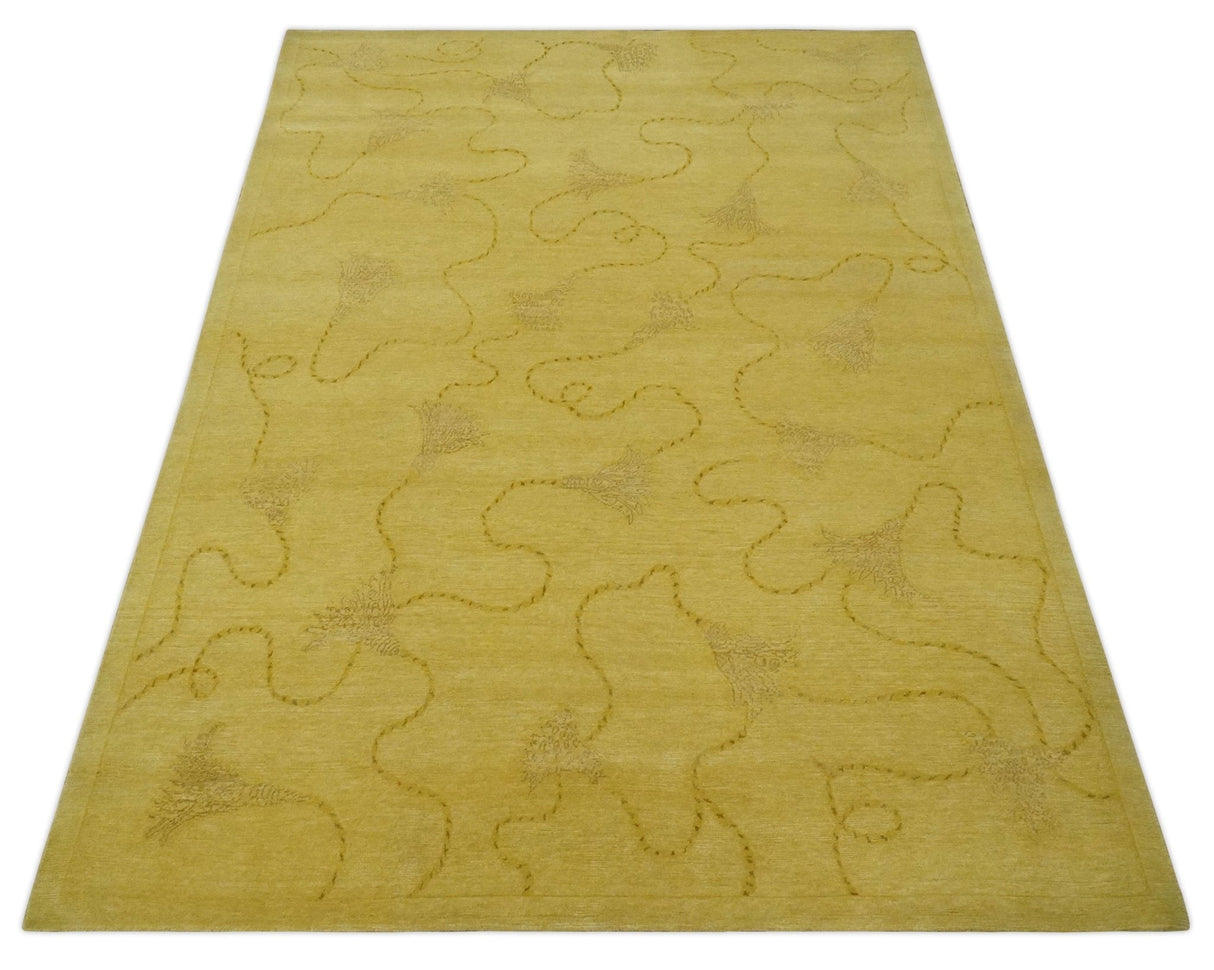 Gold Hand knotted contemporary 6x9 wool And Art Silk Area Rug