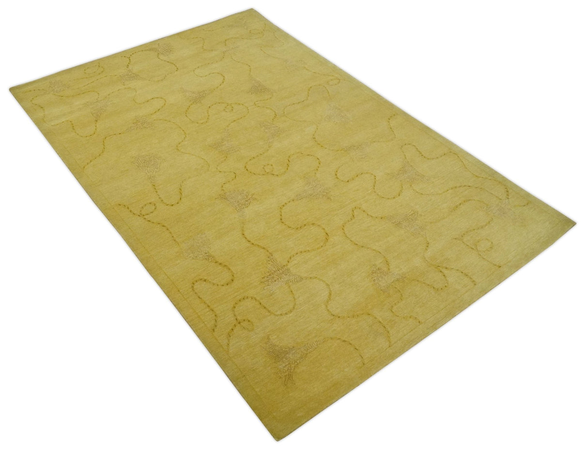 Gold Hand knotted contemporary 6x9 wool And Art Silk Area Rug