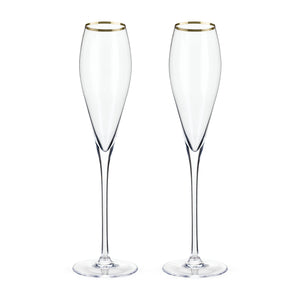 Gold-Rimmed Crystal Champagne Flutes Set of 2