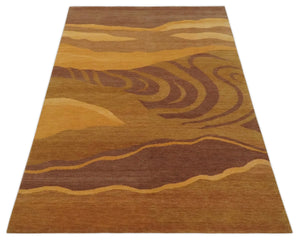 Gold, Rust and Brown Modern abstract 5x8 Handloom Wool Area Rug