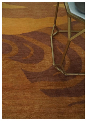 Gold, Rust and Brown Modern abstract 5x8 Handloom Wool Area Rug