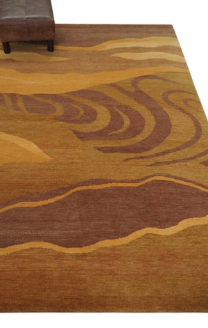 Gold, Rust and Brown Modern abstract 5x8 Handloom Wool Area Rug