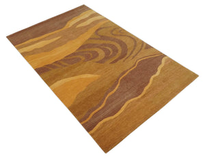 Gold, Rust and Brown Modern abstract 5x8 Handloom Wool Area Rug